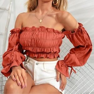 M (6) new Ruched Bust Off the Shoulder Crop Top